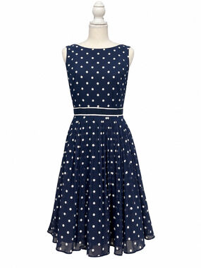 Talbots Navy White Polka Dot Fit & Flare Dress Size 6 Sleeveless 39"